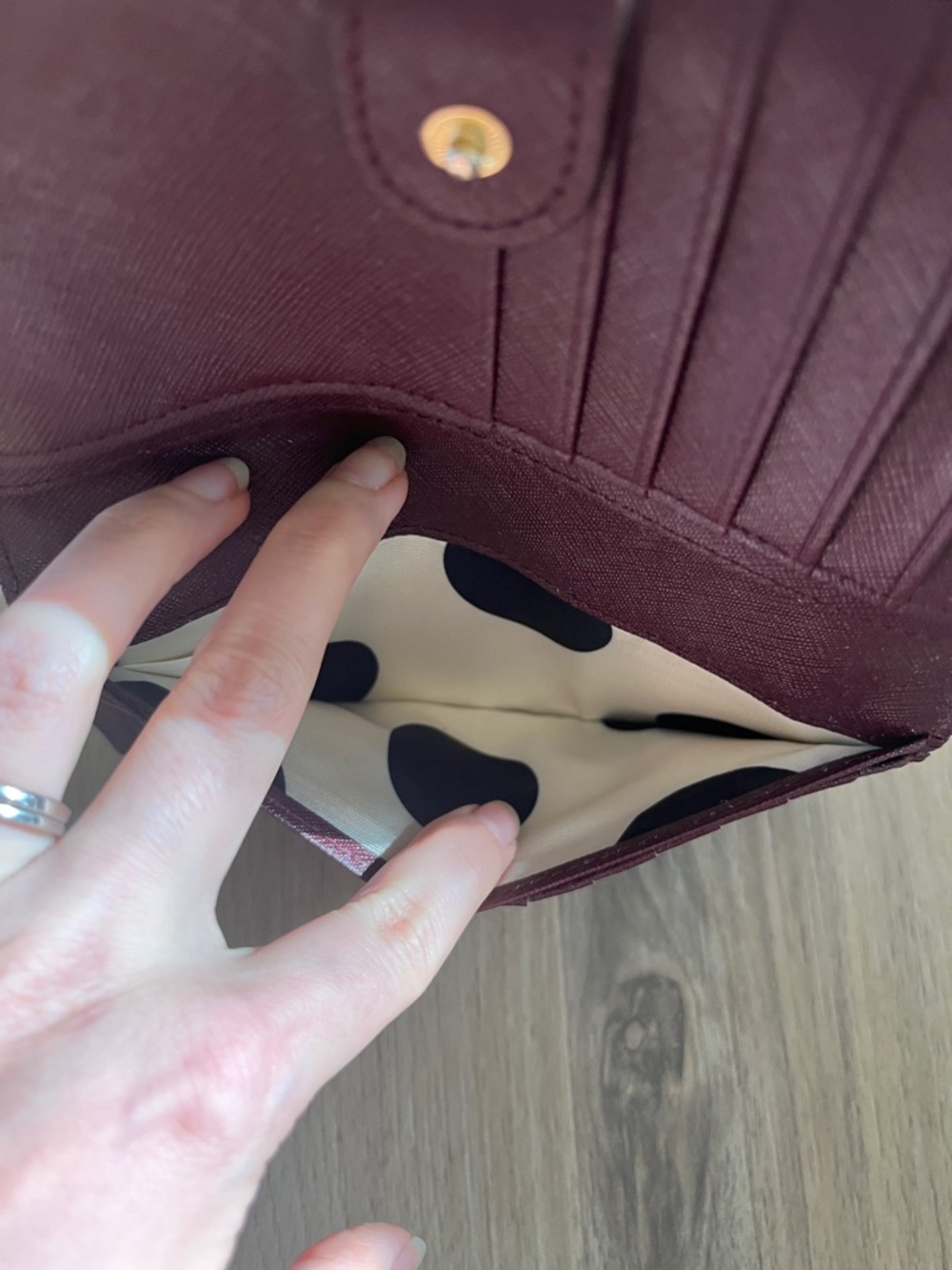 kate spade Burgundy Saffiano Wallet with Gold Logo - Picture 5 of 9